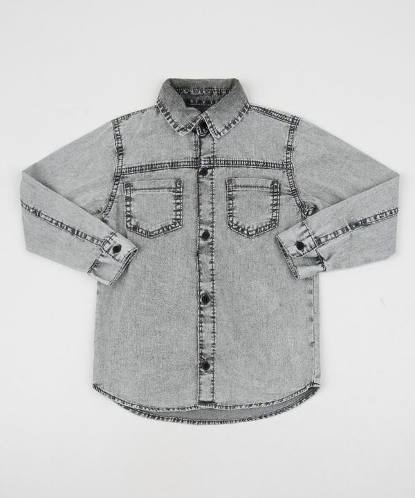 Camisa Jeans Infantil com Bolsos Preta 10