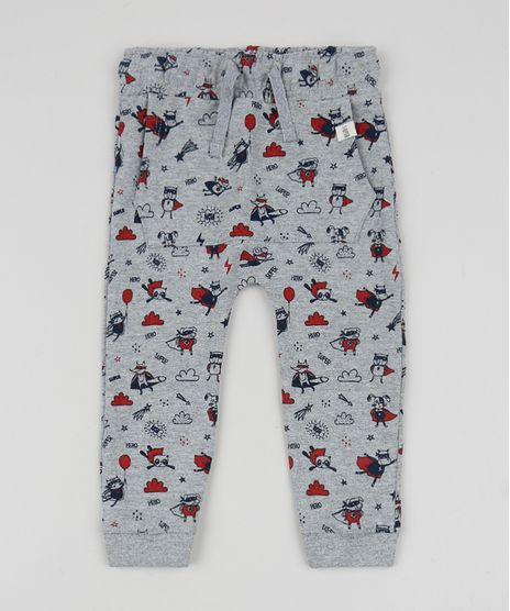 Calca-de-Moletom-Infantil-Estampada-de-Bichos-com-Bolso-Canguru-Cinza-Mescla-9951487-Cinza_Mescla_1