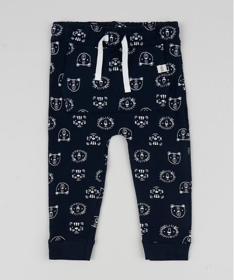 Calca-de-Moletom-Infantil-Estampada-de-Ursinhos-com-Bolso-Canguru-Azul-Marinho-9951489-Azul_Marinho_1