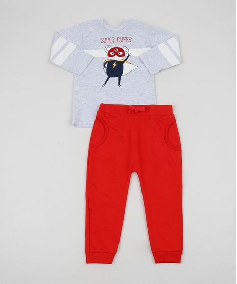 Conjunto-Infantil-Rato-de-Blusao-Estampado-Cinza-Mescla---Calca-em-Moletom-Vermelha-9951504-Vermelho_1