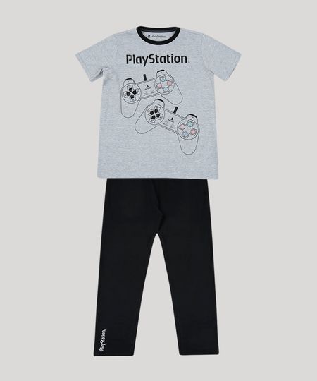 Pijama-Juvenil-Playstation-Manga-Curta-Cinza-Mescla-9955514-Cinza_Mescla_1