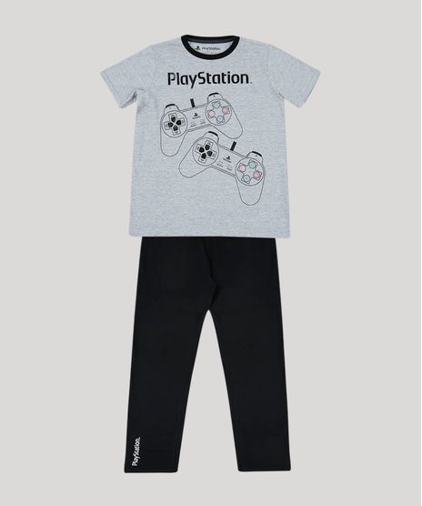 Pijama-Juvenil-Playstation-Manga-Curta-Cinza-Mescla-9955514-Cinza_Mescla_1