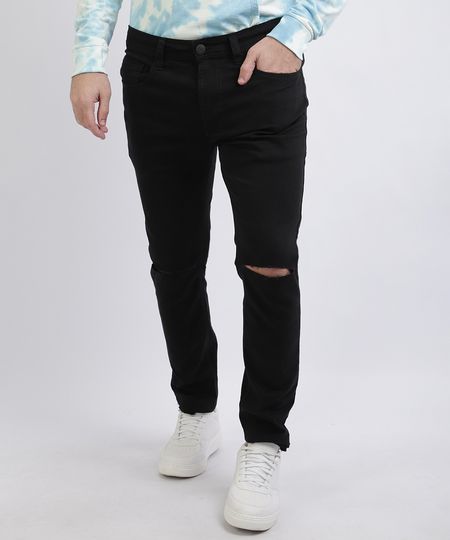 calça preta desfiada masculina