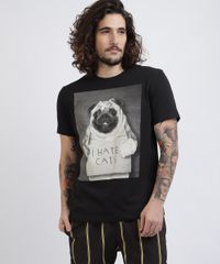 Camiseta-Unissex-Pug--I-Hate-Cats--Manga-Curta-Gola-Careca-Preta-9956859-Preto_1