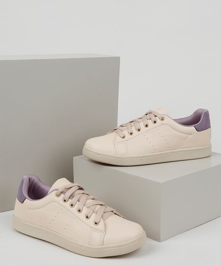 Tenis-Feminino-Oneself-com-Recorte-Roxo-Bege-9954082-Bege_1