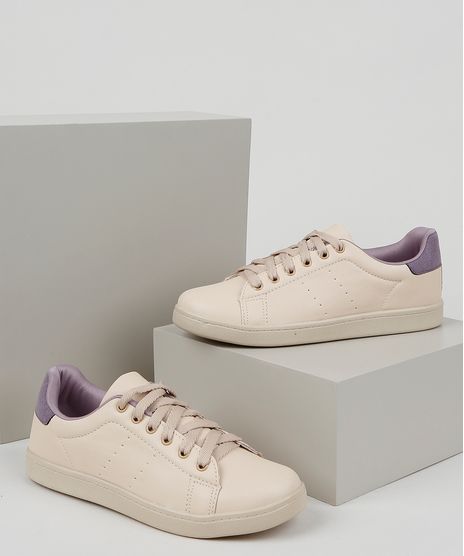Tenis-Feminino-Oneself-com-Recorte-Roxo-Bege-9954082-Bege_1
