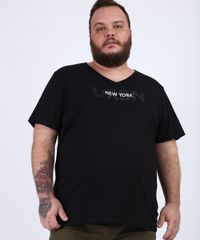 Camiseta-Masculina-Plus-Size--New-York--Manga-Curta-Gola-V-Preta-9956877-Preto_1