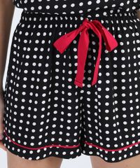 Short-de-Pijama-Estampado-de-Poa-com-Vivo-Contrastante-e-Amarracao-Preto-9962324-Preto_4