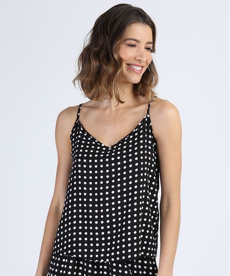 Regata-de-Pijama-Feminina-Estampada-de-Poa-Alcas-Finas-Preta-9962325-Preto_1