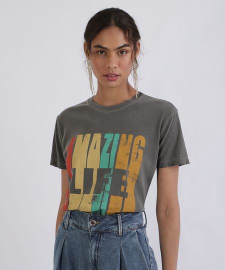 T-shirt-Feminina-Mindset--Amazing-Life--Manga-Curta-Decote-Redondo-Chumbo-9955006-Chumbo_1
