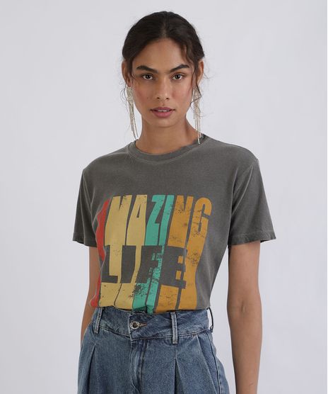 T-shirt-Feminina-Mindset--Amazing-Life--Manga-Curta-Decote-Redondo-Chumbo-9955006-Chumbo_1