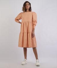 Vestido-Feminino-Mindset-Midi-Estampado-Xadrez-Com-Babado-Manga-Longa-Laranja-9958201-Laranja_3