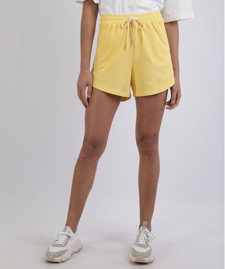 Short-de-Moletom-Feminno-Mindset-Cos-com-Cadarco-e-Bolsos-Amarelo-9958842-Amarelo_1