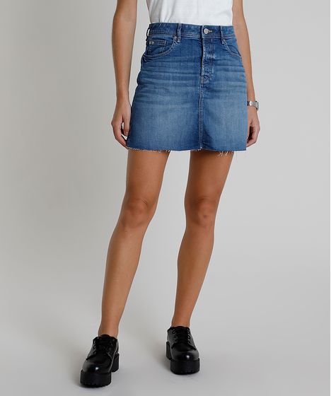 saia jeans barra desfiada