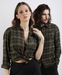 Camisa-Unissex-Estampada-Xadrez-em-Flanela-com-Bolso-Manga-Longa-Verde-9809541-Verde_1