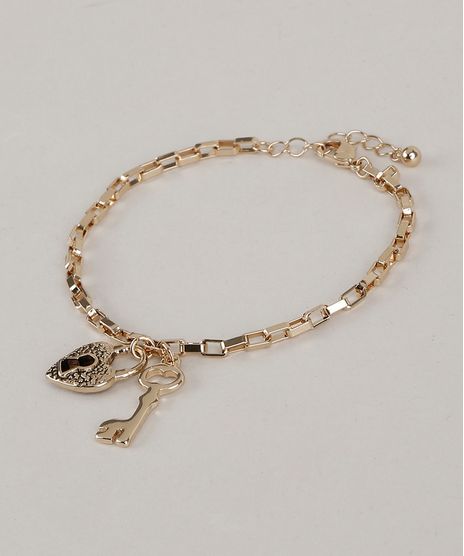 Pulseira-Feminina-com-Cadeado-e-Coracao-Dourada-9937576-Dourado_1