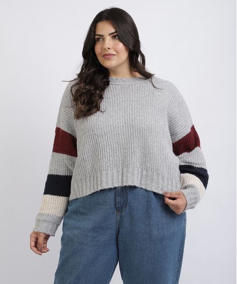 Sueter-Feminino-em-Trcico-Plus-Size-Mindset-Manga-Listradas-Cinza-Mescla-9957644-Cinza_Mescla_1