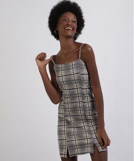Vestido-Feminino-Curto-Estampado-Xadrez-Alcas-Finas-Decote-Reto-Amarelo-Claro-9953422-Amarelo_Claro_1