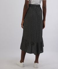 Saia-Feminina-Midi-Estampada-de-Poa-com-Babado-Preta-9952434-Preto_2