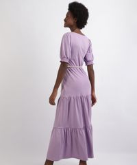 Vestido-Feminino-Longo-Com-Babado-Manga-Curta-Bufante-Decote-Quadrado-Cordao-Para-Amarrar-Lilas-9952624-Lilas_2
