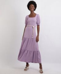 Vestido-Feminino-Longo-Com-Babado-Manga-Curta-Bufante-Decote-Quadrado-Cordao-Para-Amarrar-Lilas-9952624-Lilas_3
