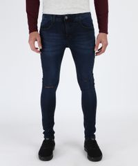 Calca-Jeans-Masculina-Super-Skinny-Destroyed-com-Bolsos-Azul-Escuro-9948767-Azul_Escuro_1
