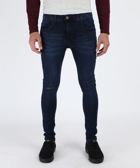 Calca-Jeans-Masculina-Super-Skinny-Destroyed-com-Bolsos-Azul-Escuro-9948767-Azul_Escuro_1