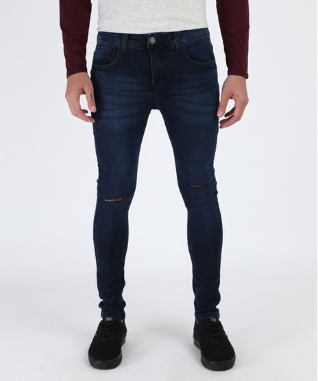 Calca-Jeans-Masculina-Super-Skinny-Destroyed-com-Bolsos-Azul-Escuro-9948767-Azul_Escuro_1
