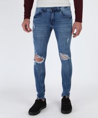 Calca-Jeans-Masculina-Super-Skinny-Destroyed-com-Bolsos-Azul-Medio-9948768-Azul_Medio_1