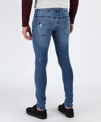 Calca-Jeans-Masculina-Super-Skinny-Destroyed-com-Bolsos-Azul-Medio-9948768-Azul_Medio_2