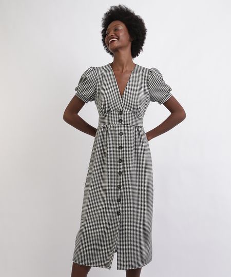 Vestido-Feminino-Midi-Estampado-Xadrez-com-Botoes-Manga-Curta-Bufante-Decote-V--Preto-9957169-Preto_1 Vestido-Feminino-Midi-Estampado-Xadrez-com-Botoes-Manga-Curta-Bufante-Decote-V--Preto-9957169-Preto_1