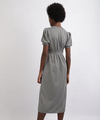 Vestido-Feminino-Midi-Estampado-Xadrez-com-Botoes-Manga-Curta-Bufante-Decote-V--Preto-9957169-Preto_2