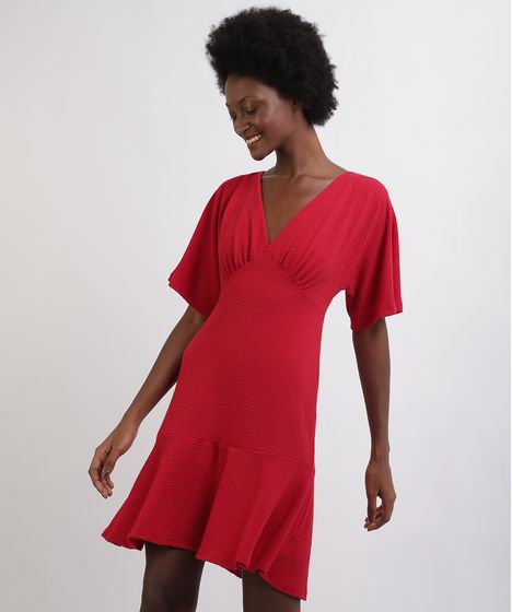 vestido vermelho curto com babado