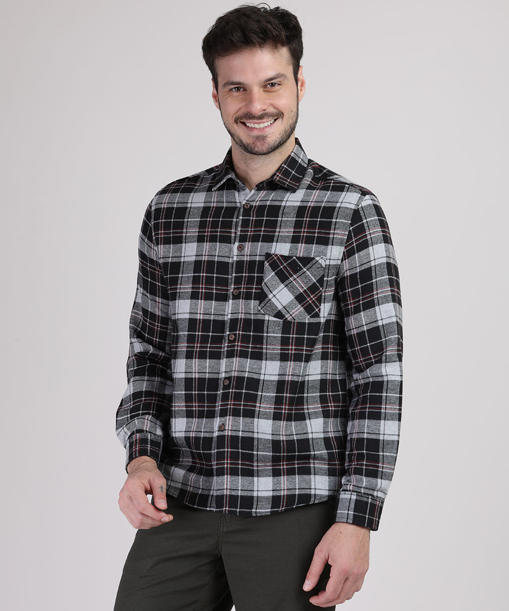 camisa de flanela preta