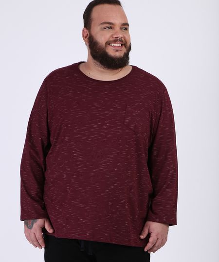 Camiseta-Masculina-Plus-Size-Basica-com-Bolso-Manga-Longa-Gola-Careca-Vinho-9954909-Vinho_1
