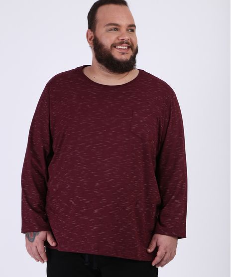 Camiseta-Masculina-Plus-Size-Basica-com-Bolso-Manga-Longa-Gola-Careca-Vinho-9954909-Vinho_1
