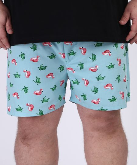 Samba-Cancao-Masculino-Plus-Size-Estampado-Flamingos-e-Tartarugas-Cos-com-Elastico-Azul-Claro-9951246-Azul_Claro_1