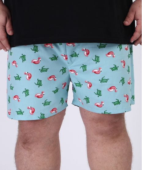 Samba-Cancao-Masculino-Plus-Size-Estampado-Flamingos-e-Tartarugas-Cos-com-Elastico-Azul-Claro-9951246-Azul_Claro_1