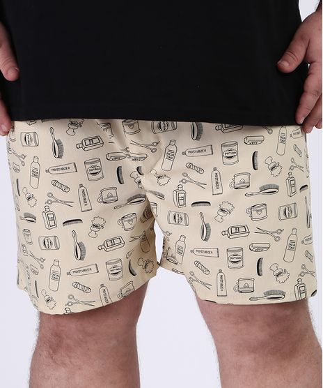 Samba-Cancao-Masculino-Plus-Size-Estampado-Barbearia-Cos-com-Elastico-Bege-Claro-9951250-Bege_Claro_1