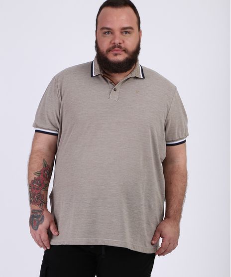 Polo-Masculina-Plus-Size-Manga-Curta-Gola-Careca-Bege-Claro-9952432-Bege_Claro_1