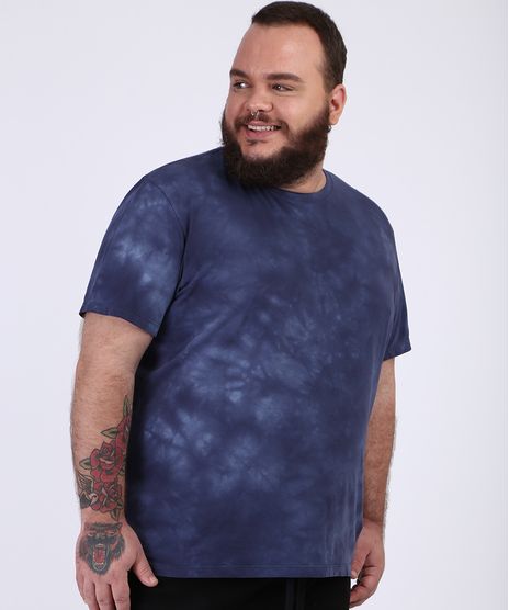 Camiseta-Masculina-Plus-Size-Estampado-Tie-Dye-Manga-Curta-Gola-Careca-Azul-Marinho-9953461-Azul_Marinho_1