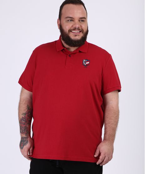 Polo-Masculina-Plus-Size-Bordado-de-Rosa-dos-Ventos-Manga-Curta-Gola-Careca-Vermelha-9954196-Vermelho_1