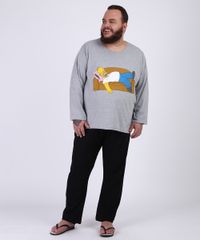 Pijama-Masculino-Plus-Size-Camiseta-Homer-Simpsons--Manga-Longa-Gola-Careca-Cinza-Mescla-9954420-Cinza_Mescla_1