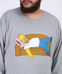 Pijama-Masculino-Plus-Size-Camiseta-Homer-Simpsons--Manga-Longa-Gola-Careca-Cinza-Mescla-9954420-Cinza_Mescla_3