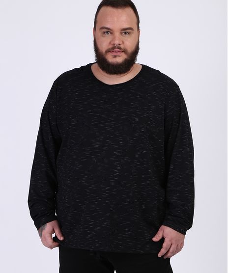 Camiseta-Masculina-Plus-Size-Basica-com-Bolso-Manga-Longa-Gola-Careca-Preta-9954909-Preto_1