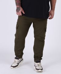 Calca-de-Sarja-Masculina-Plus-Size-em-Moletom-Jogger-Cargo-Verde-Militar-9956503-Verde_Militar_1