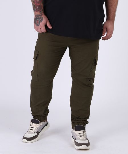 Calca-de-Sarja-Masculina-Plus-Size-em-Moletom-Jogger-Cargo-Verde-Militar-9956503-Verde_Militar_1