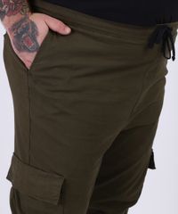 Calca-de-Sarja-Masculina-Plus-Size-em-Moletom-Jogger-Cargo-Verde-Militar-9956503-Verde_Militar_4