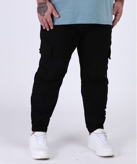 Calca-de-Moletom-Masculina-Plus-Size-Jogger-com--Bolsos-Preta-9956504-Preto_1