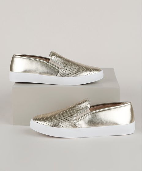 Tenis-Slip-On-Feminino-Via-Uno-com-Micro-furos-Dourado-9949154-Dourado_1